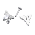 Internal threaded silver G23 titanium butterfly labret with white zircon stones - Hollow Butterfly With Zirconia Style (TIE2485-ST)