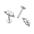 Titanium flat back labret stud with three marquise cut cubic zirconia stones - Triple Marquise With Bead Edge Style (TIE245-ST)