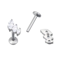 Flat back titanium stud with three marquise-cut clear cubic zirconia crystals - Marquise Stepped Style (TIE24102-ST)