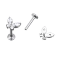 Silver G23 titanium labret stud featuring a crystal butterfly top with marquise stones - Butterfly Compound Inlaid Style (TIE2488-ST)