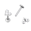 Silver G23 titanium labret stud featuring a heart shape with three clear zircon stones - Heart With Three Stones Style (TIE2487-ST)