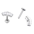G23 titanium flat back labret stud featuring fan shaped baguette cubic zirconia stones - Fan Stepped Zirconia Style (TIE2489-ST)