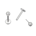 Flat back silver G23 titanium labret stud with ball top and push-in design - Round Ball Style (TIE24125-ST)
