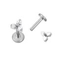 Trinity G23 titanium flat back stud with silver finish and three clear zircons - Trinity Stones Cluster Style (TIE24113-ST)