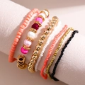 Bohemian multilayer seed bead bracelet set with colorful resin and golden metallic beads - Pink Set (23122008)