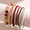 Ethnic style multi-layer seed bead bracelet set with gold metal accents for women - Red Set (023122110)