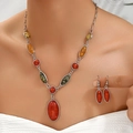 Set gioielli vintage da donna con pietre in resina multicolore e metallo argentato - Set Stile Ambra Ovale (23090829)