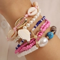 Bohemian multi-layer bracelet set with starfish charms, shells, and colorful beads - Rose Red (8090164)