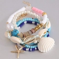 Bohemian multilayer bracelet set featuring shells, starfish charms and colorful beads - Blue (8090163)