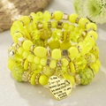 Ethnic style multilayer beaded heart bracelet in bright yellow with I Love You engraving - Lemon Yellow