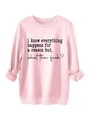 Close-up of pink crewneck sweatshirt featuring black text print and ribbed cuffs - S / Pink