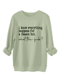 Close-up of sage green sweatshirt featuring artistic black text print on fabric - S / Olive Green