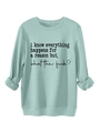 Detail of mint green thick crewneck sweatshirt with black slogan and ribbed cuffs - S / Light Green
