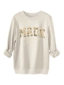 Close-up of beige crewneck sweatshirt with floral MADE print and Ephesians text detail - S / Sand
