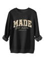 Detail of floral-filled MADE for more text and Bible verse on black sweatshirt - S / Black