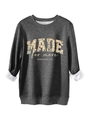 Detail of fleece lining and floral art print on dark grey Ephesians sweatshirt - S / Dark Gray