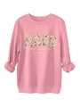 Pink crewneck sweatshirt with floral MADE lettering and Ephesians 2:10 bible verse text - S / Peach
