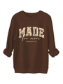 Detail of dark brown sweatshirt with floral lettering and Ephesians 2:10 graphic print - S / Coffee