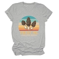 Detailed view of morel mushroom graphic and humor text on gray cotton blend t-shirt - S / Light Gray
