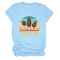 Detail of light blue crew neck T-shirt featuring retro morel mushroom print and funny slogan - S / Light Blue