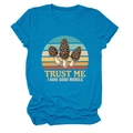 Close-up of blue cotton T-shirt featuring retro morel mushroom print and rolled sleeves - S / Lake Blue