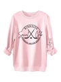 Pink oversized sweatshirt detail with Rinkside Social Club hockey graphic and ribbed cuffs - Pink