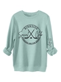 Detail of mint green sweatshirt with Rinkside Social Club hockey print and ribbed cuffs - Light Green