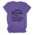 Detail view of purple crew neck t-shirt with slogan print on heather fabric - S / Purple (Black Text)