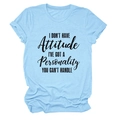 Detail of light blue cotton T-shirt with black slogan and rolled cuff sleeve design - S / Light Blue (Black Text)