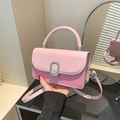 Borsa a tracolla vintage rosa con pannello intrecciato e fibbia ovale in metallo argento - Rosa