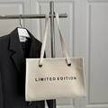 Borsa tote in tela beige con stampa LIMITED EDITION e dettagli profilati bianchi - Bianco
