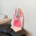 Sac fourre-tout en toile à motif de nœuds avec poche rouge à carreaux vichy - Rose Face A (Rayé)