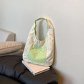 Sac fourre-tout à fleurs avec imprimé nœud vert et doublure à carreaux de style décontracté - Vert Face A (Rayé)