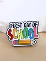 Detail of First Day of School enamel pin with colorful pencil and text engraving - Colorful First Day of School Style (Letter Style 3)