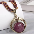 Bohemian retro bronze necklace with purple cracked stone pendant and pink rhinestones - Deep purple