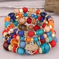 Bracelet multicouche de style bohème avec perles colorées et pendentif cœur doré - Multicolore Foncé