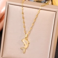 Golden dolphin pendant necklace with opal inlay and zircon accents on champagne silk - Gold