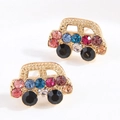 Bunte Ohrstecker in Autoform mit funkelnden Strasssteinen in goldener Fassung - Kleines Auto Ohrstecker