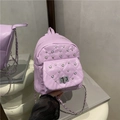 Chic purple quilted backpack with diamond stitching, metal studs, and chain straps - Purple