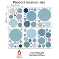 6 sheets of Morandi blue and grey polka dot wall stickers with size dimensions shown - Cold Tone Polka Dots (Style B)