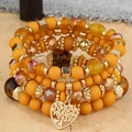 Bracelet multi-rangs bohème avec perles de cristal jaunes et pendentif arbre en cœur - Orange