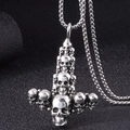 Retro skull cross pendant necklace in antique silver finish with a box chain for men - Skull Necklace (Antique Silver)