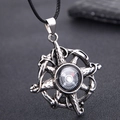 Collier pendentif boussole vintage avec cadre en bois de cerf argenté et cordon noir - Pendentif Boussole Argent Antique(Compass)