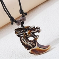 Ethnischer Adler-Anhänger mit Drachenkrallen und Perlen an einer schwarzen Kordel - 40CM / Glücksdrachen-Stil