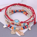 Böhmisches Mehrlagiges Perlenarmband-Set mit Hamsa-Hand und Evil Eye Anhängern - Rot