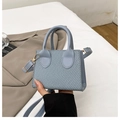 Gray-blue crossbody square bag in fabric and leather finish with gold hardware - Blue