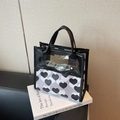 Stylische Herz-Canvas und PVC-Einkaufstasche mit Griffen für Reisen und Make-up - Schwarz