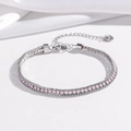 Close-up of silver chain bracelet with pink zircons and lobster clasp detail - Silver Pink Zircon (TT0276)