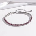 Adjustable stainless steel bracelet featuring a row of vibrant red zircon gemstones - Silver Red Zircon (TT0275)