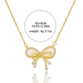 Gold bow necklace with white shell inlay and zircon accents, length 43+6cm, weight 4g - Bowknot Style (X3522) / Gold